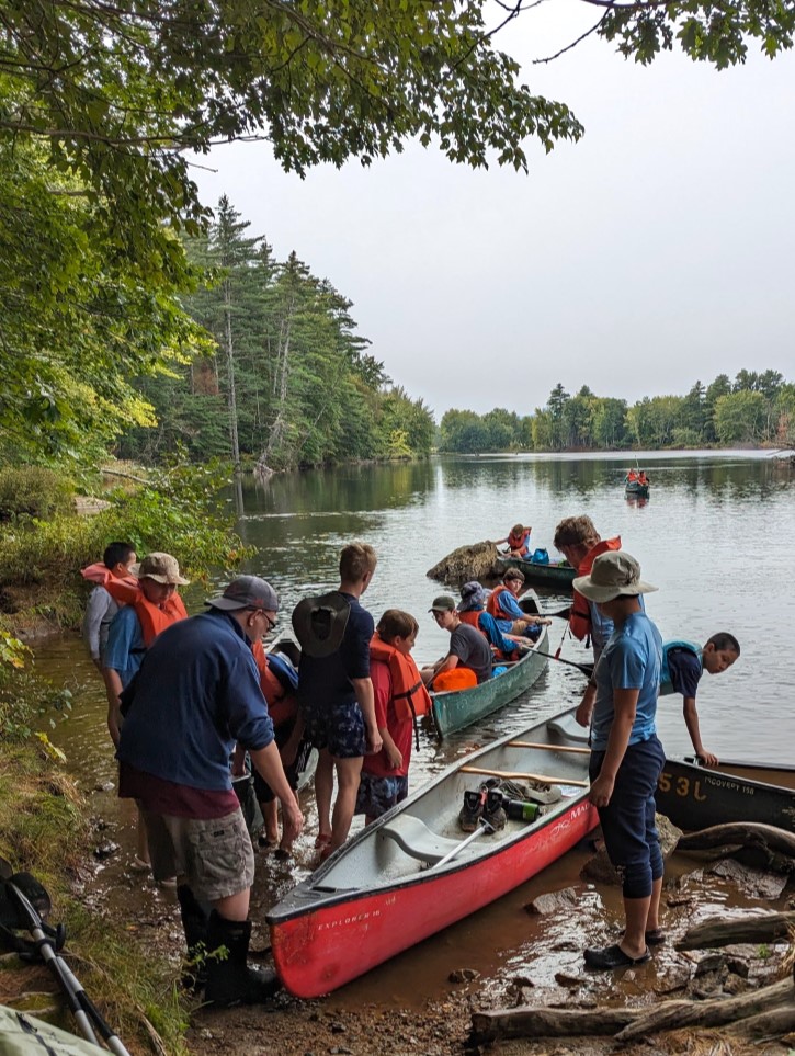 Troop 1 making a canoe trip on the Saco River